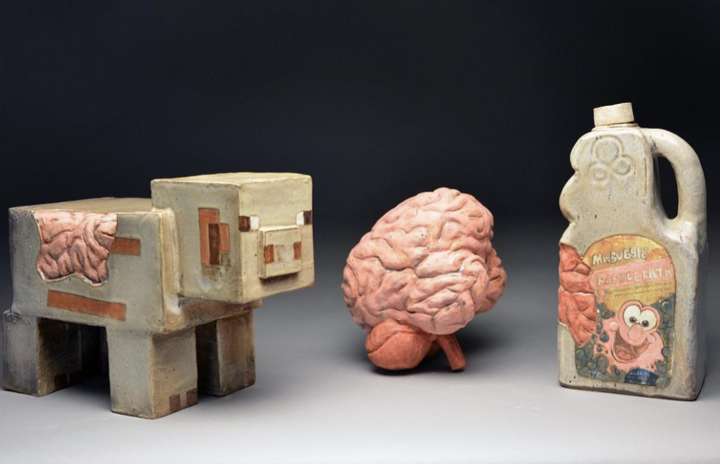 minecraft pig brain pink bubble soap mascot ceramic sculptures