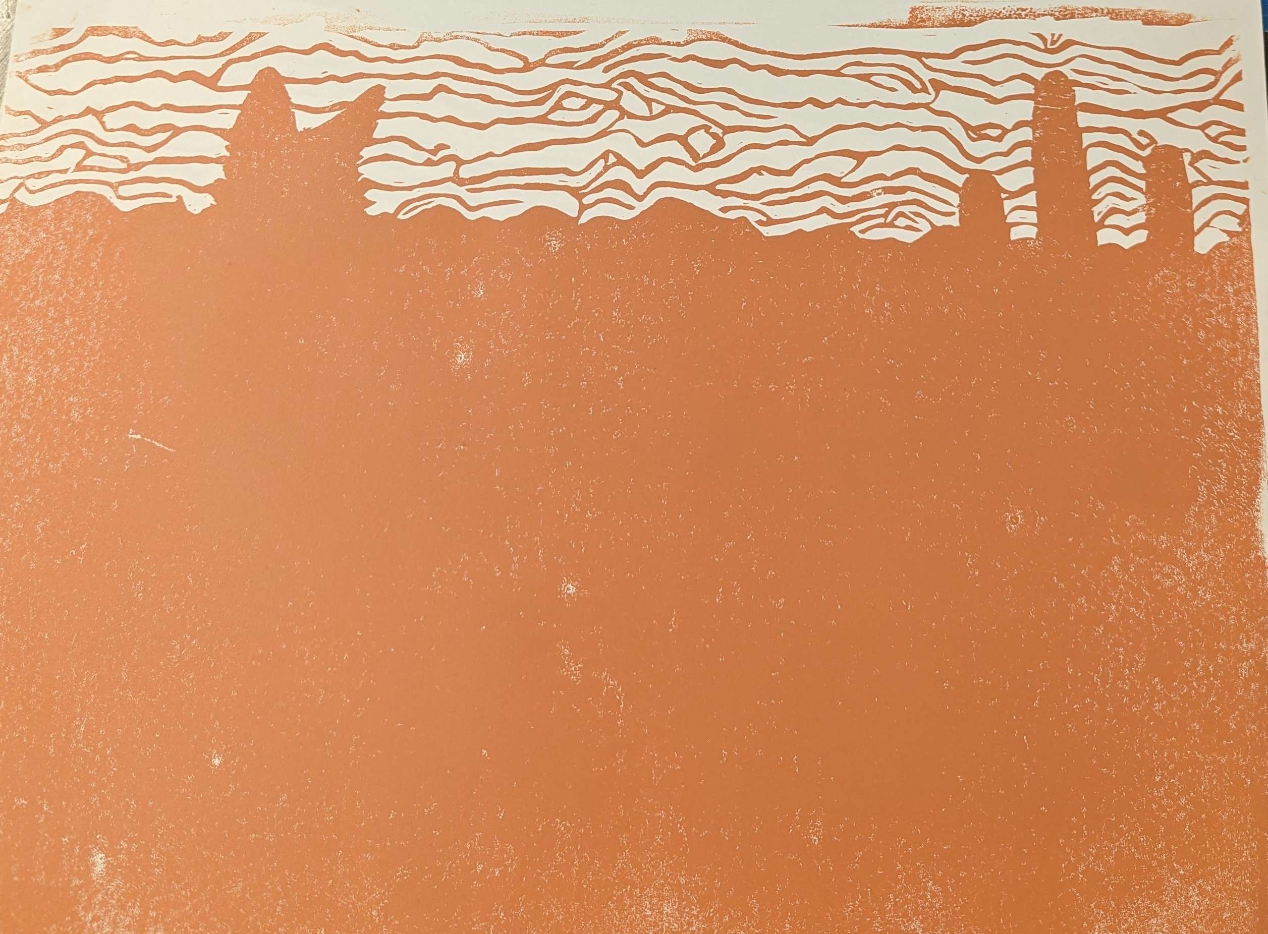 step 1 of linocut wolf art