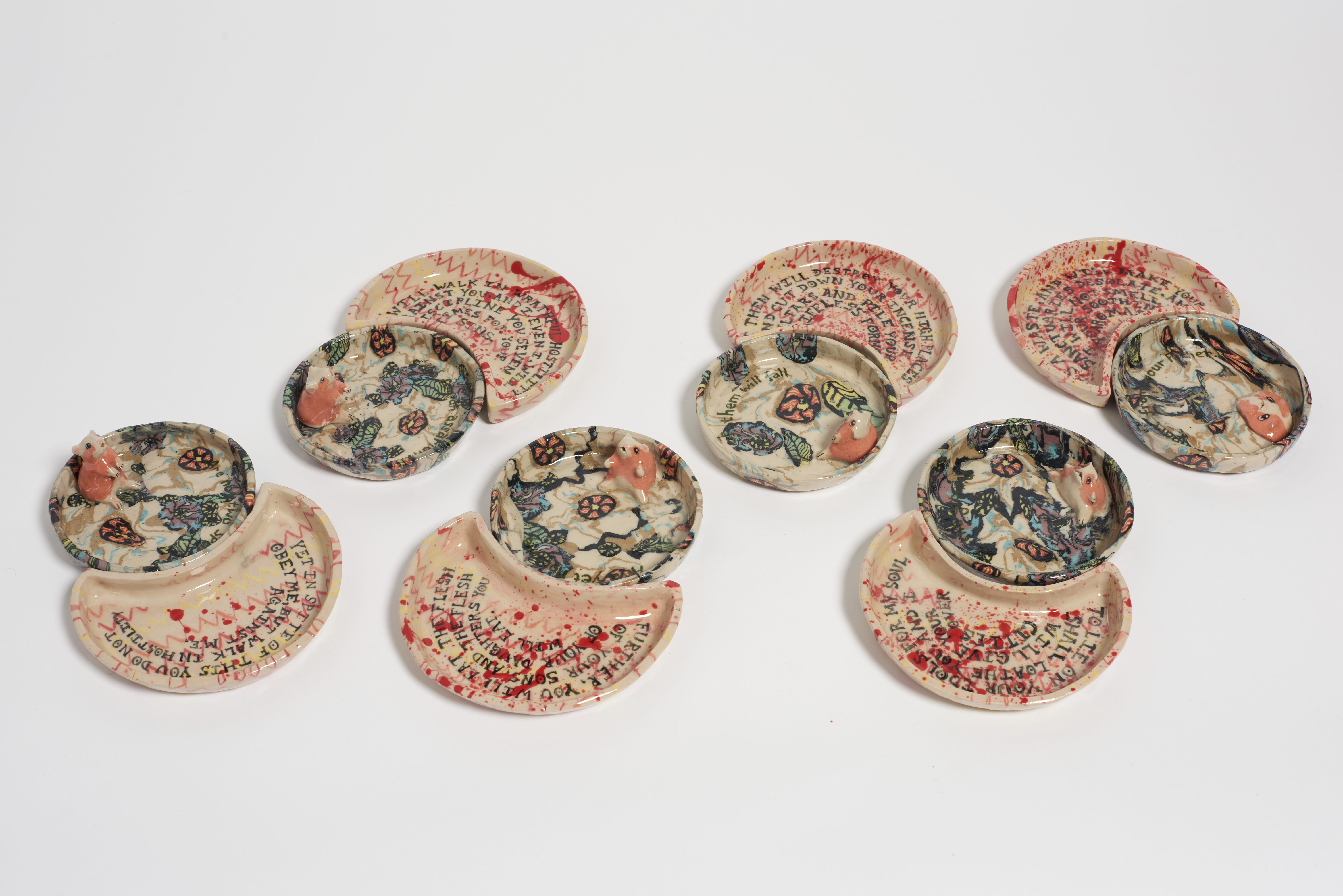 set of 6 guinea pig incense trays with biblical text scrawled in a moonshape