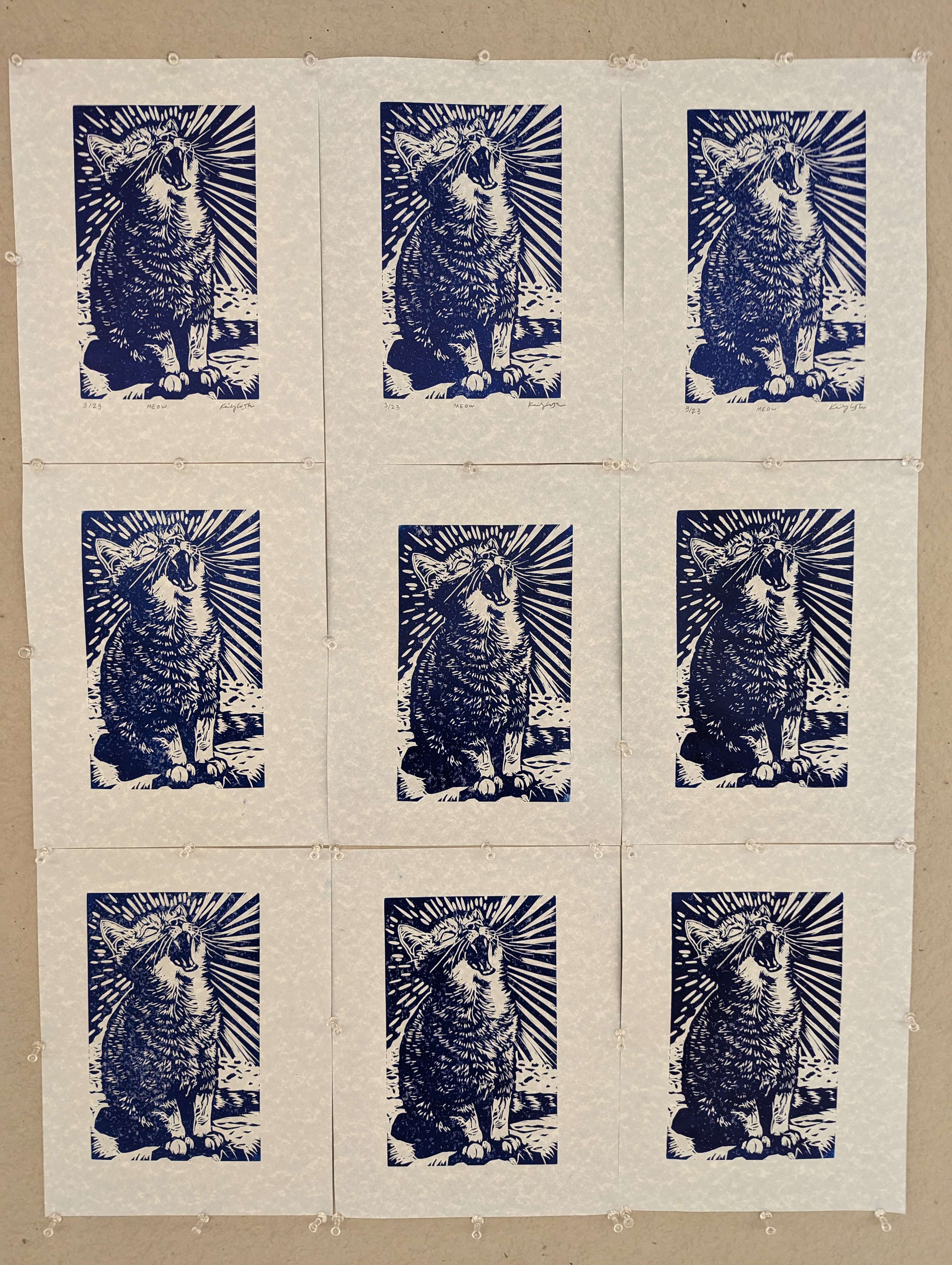multiple prints of cats yelling blue